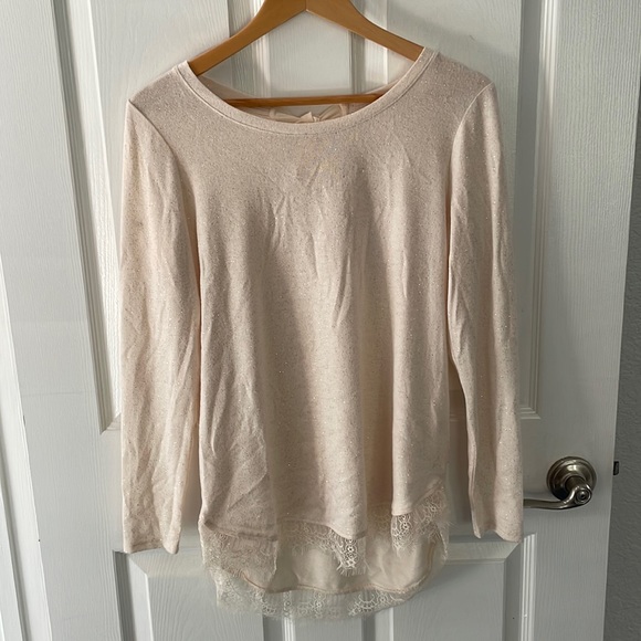 LC Lauren Conrad Sweaters - LC Lauren Conrad Cream Metallic Light Tie-Back Sweater Top